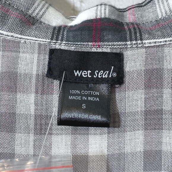 WET SEAL Plaid Tunic Top Small Black Check Lace up Long Shirt NWT - Picture 4 of 11